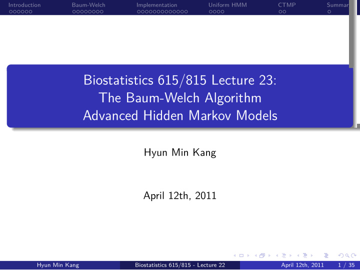 advanced hidden markov models the baum welch algorithm