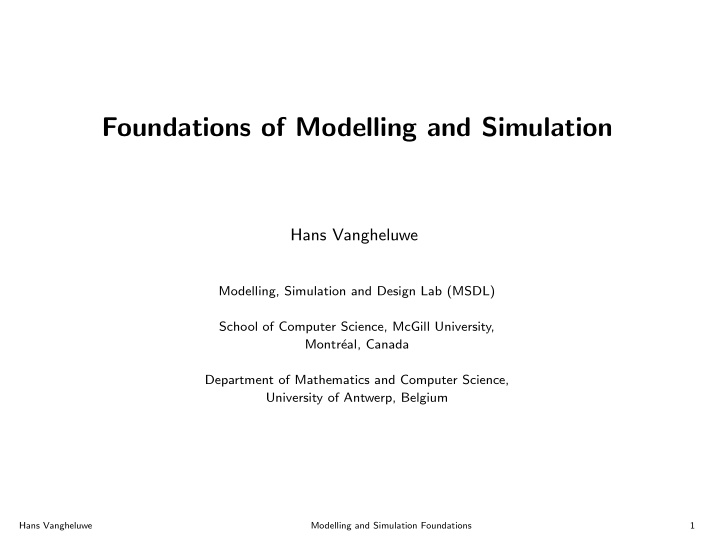 foundations of modelling and simulation
