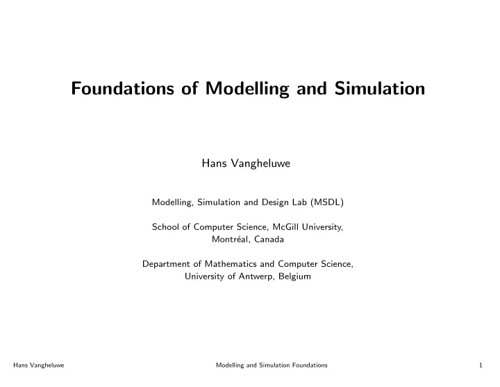 foundations of modelling and simulation
