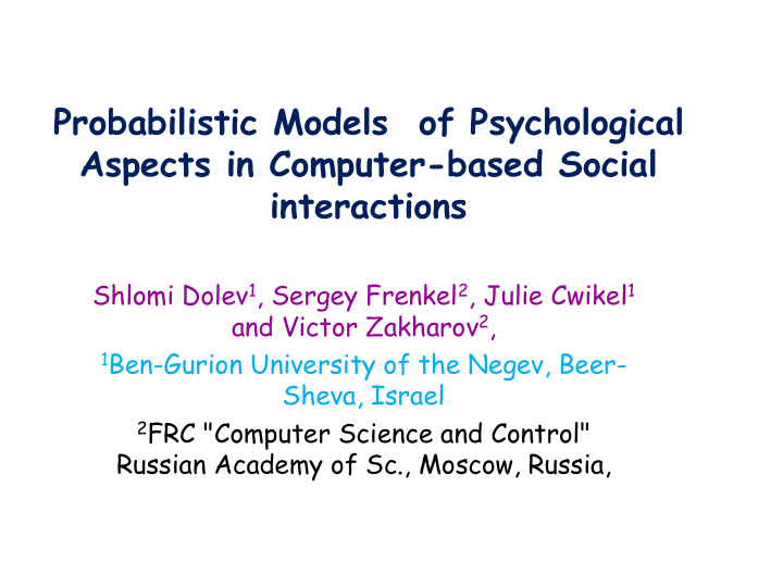 probabilistic models of psychological aspects in computer