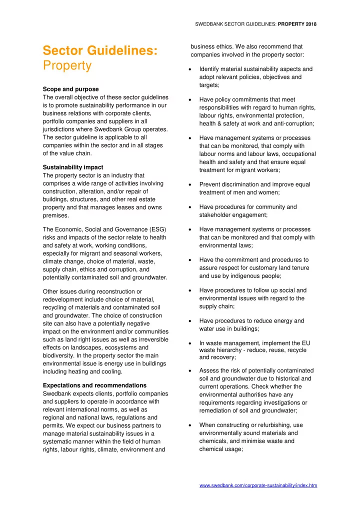 sector guidelines