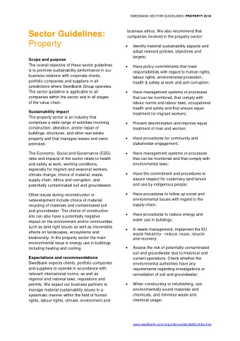 Sector Guidelines:  companies involved in the property sector: Property   Identify material