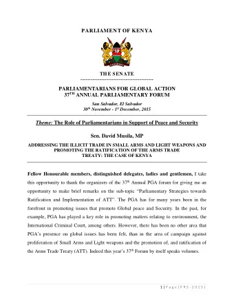 PARLIAMENT OF KENYA  THE SENATE  ------------------------------------------  PARLIAMENTARIANS FOR