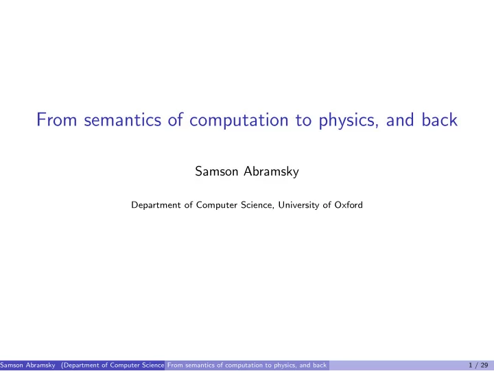 from semantics of computation to physics and back