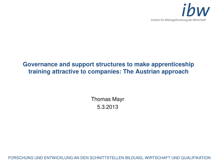 governance and support structures to make apprenticeship