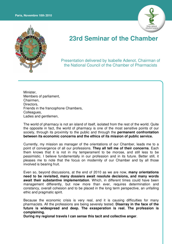 23rd seminar of the chamber