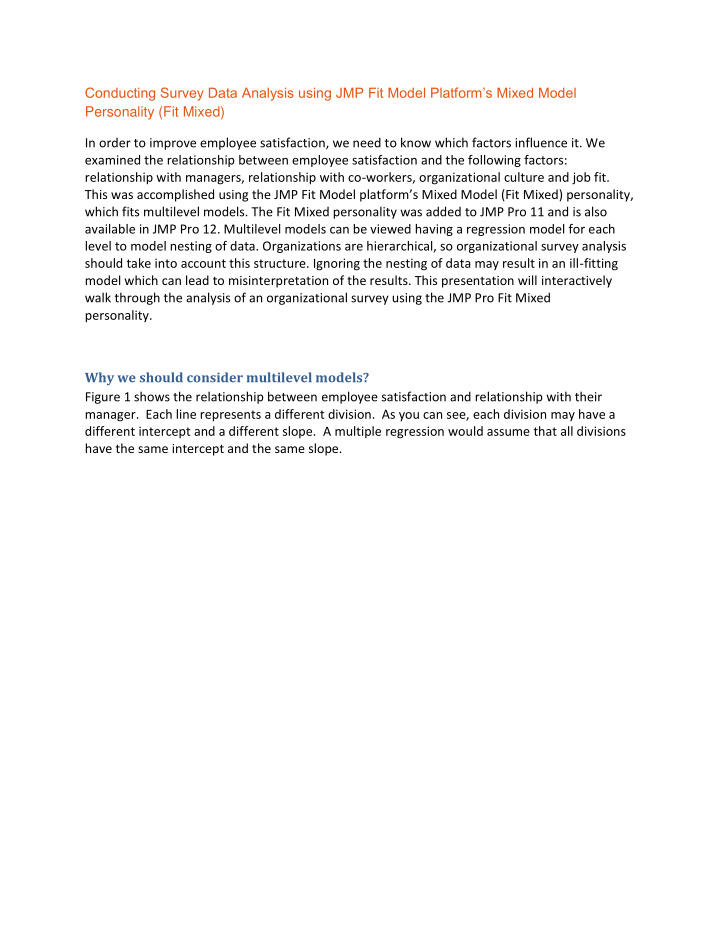 conducting survey data analysis using jmp fit model