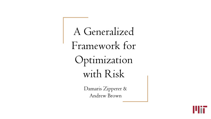 a generalized framework for optimization with risk