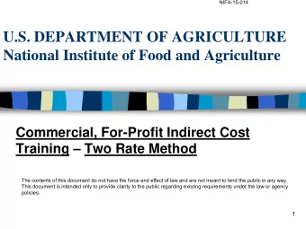National Institute of Food and Agriculture  Commercial, For-Profit Indirect Cost Training  Two