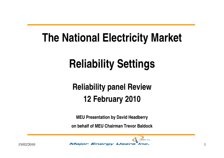 the national electricity market reliability settings