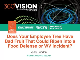 Food Defense or WV Incident?  Judy Fadden  Fadden Analytical Security  Did you Know that???  2MM