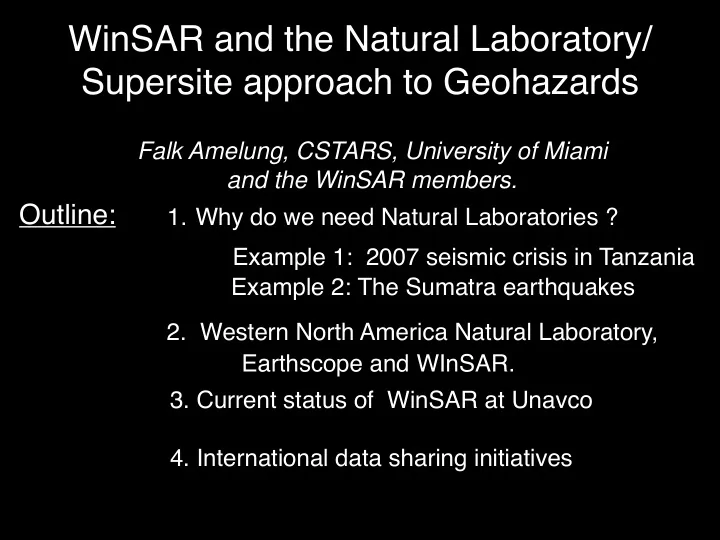 winsar and the natural laboratory