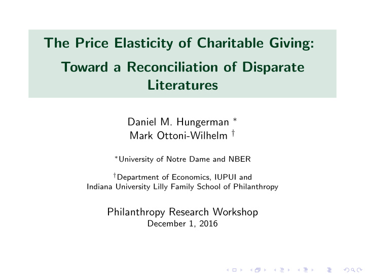 the price elasticity of charitable giving toward a