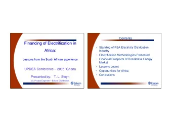 Financing of Electrification in  Financing of Electrification in   Standing of RSA Electricity