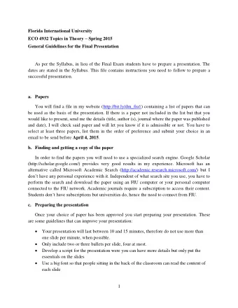 Florida International University ECO 4932 Topics in Theory  Spring 2015  General Guidelines for