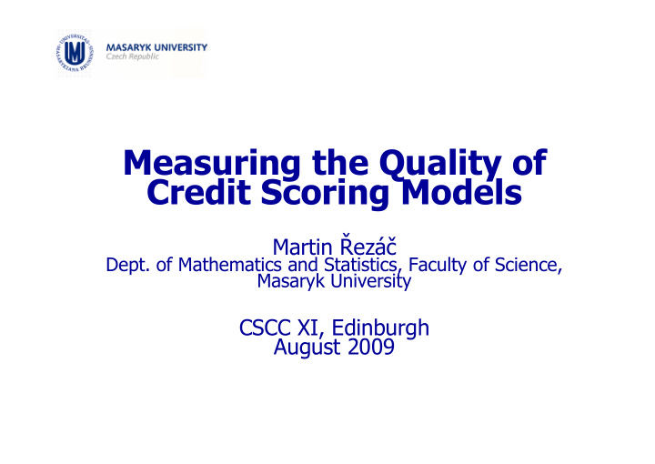 measuring the quality of credit scoring models