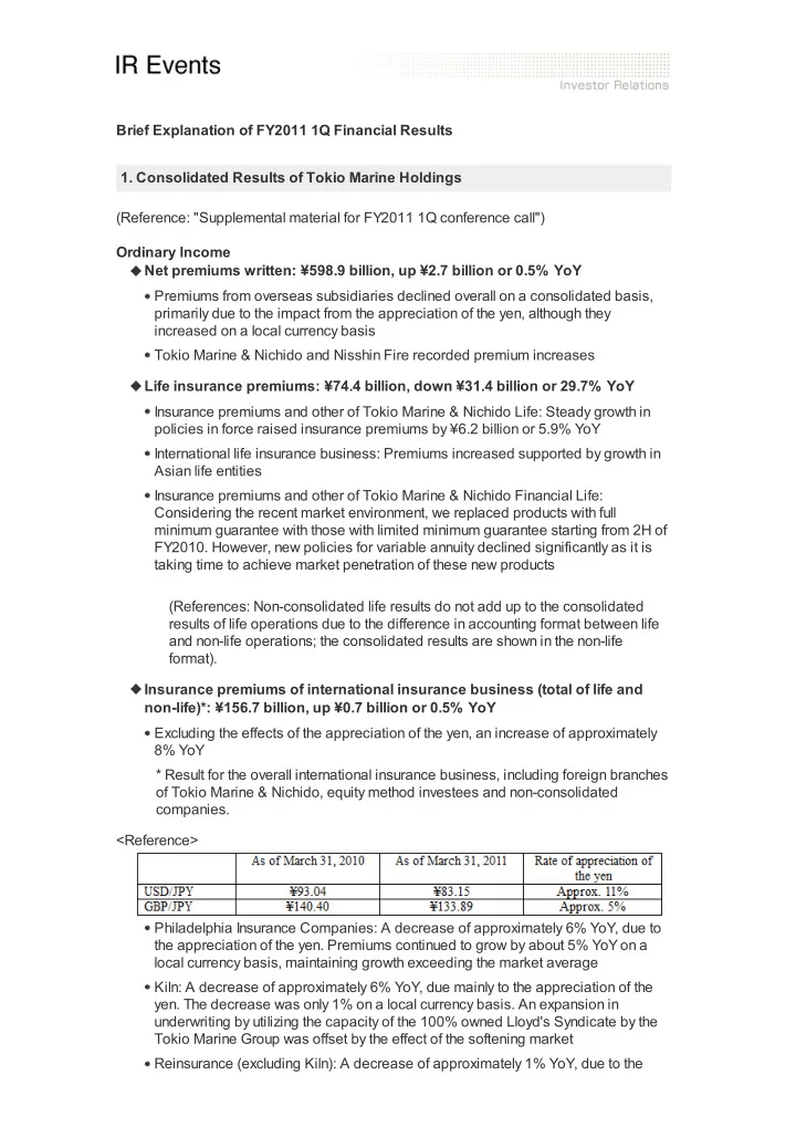 brief explanation of fy2011 1q financial results 1