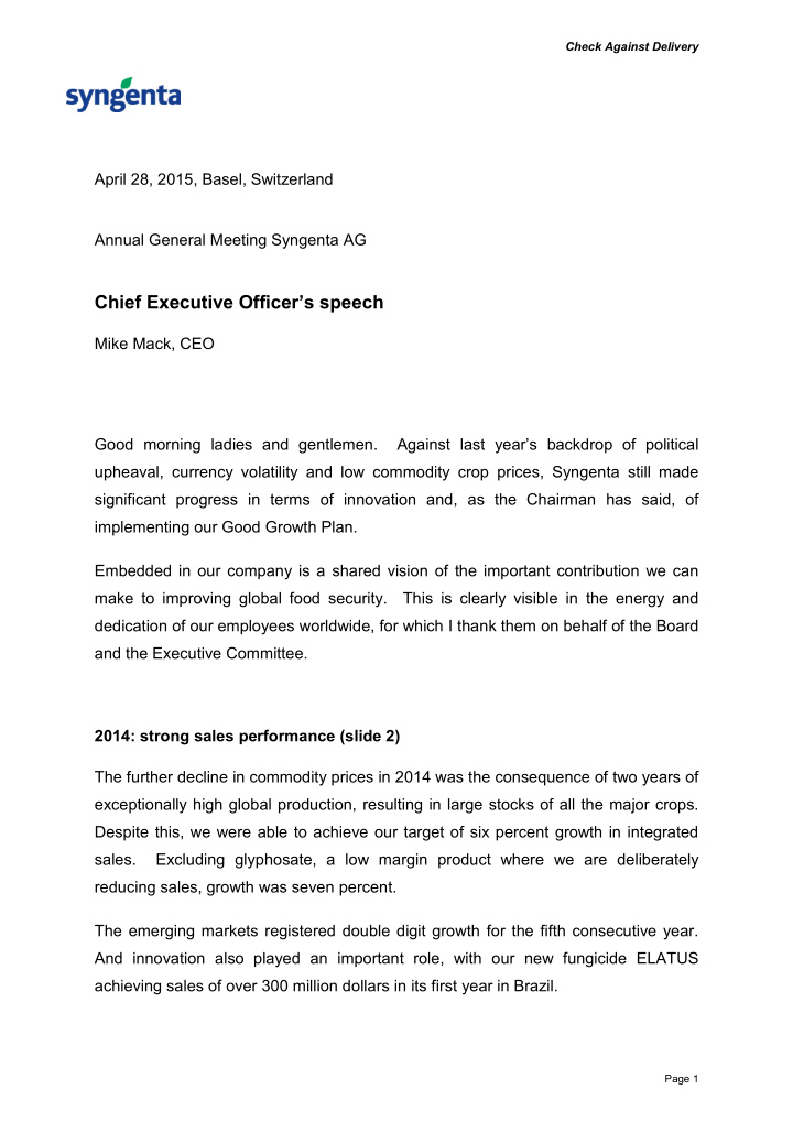 chief executive officer s speech