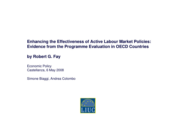 enhancing the effectiveness of active labour market