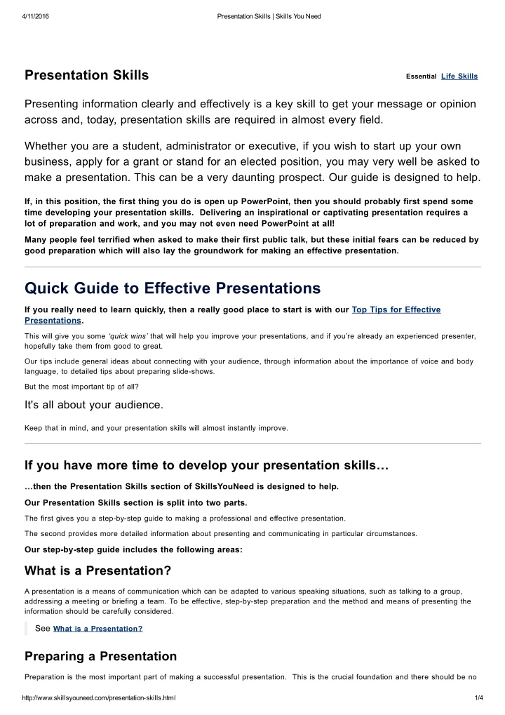 quick guide to effective presentations