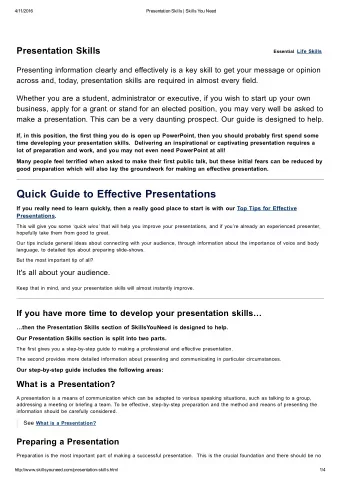Quick Guide to Effective Presentations  If you really need to learn quickly, then a really good