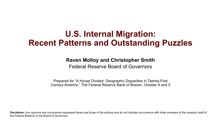 u s internal migration recent patterns and outstanding