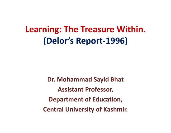learning the treasure within delor s report 1996