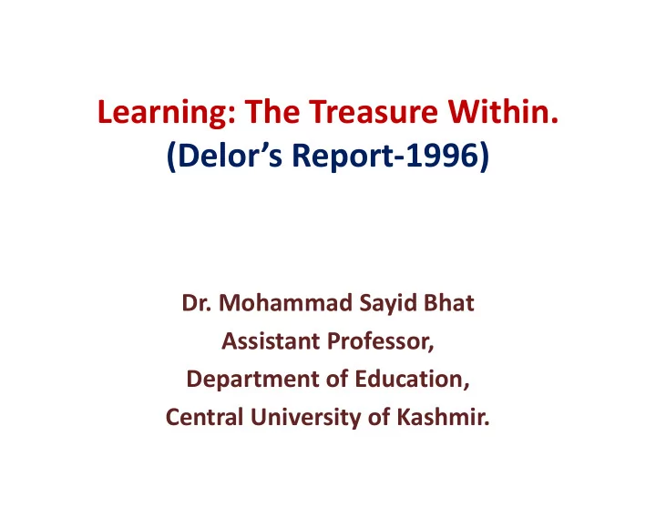learning the treasure within delor s report 1996