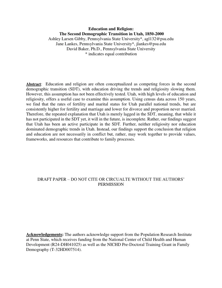 education and religion the second demographic transition