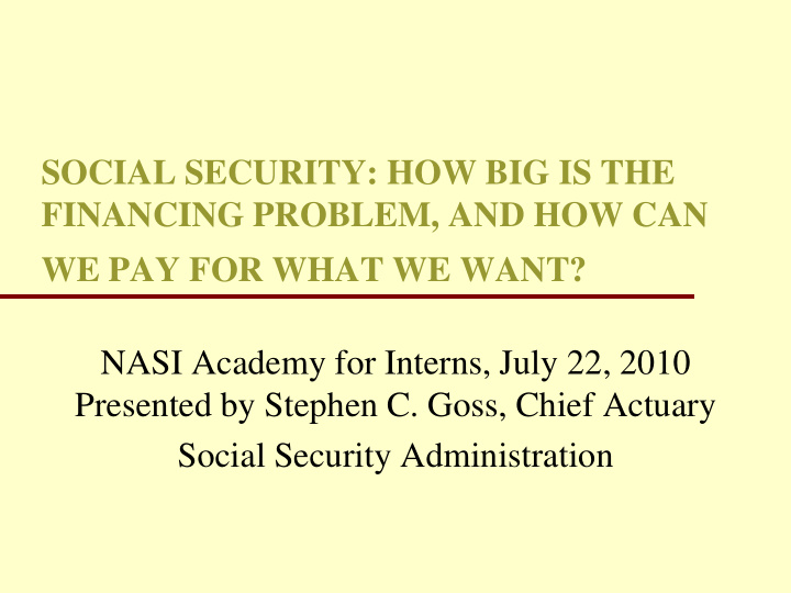 social security how big is the financing problem and how