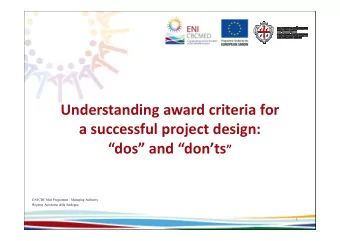 Understanding award criteria for  a successful project design:  a successful project design: