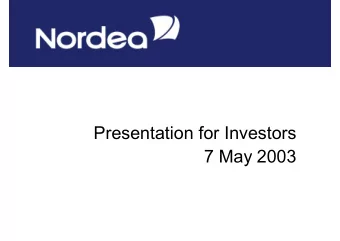 Presentation for Investors  7 May 2003  Contents  Financial highlights Q1/03  Page 3  Credit