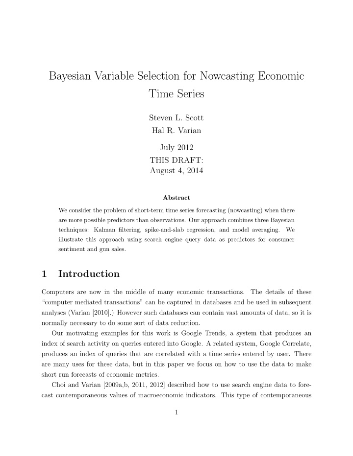 bayesian variable selection for nowcasting economic time