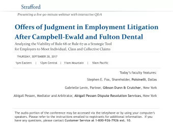 Offers of Judgment in Employment Litigation  After Campbell-Ewald and Fulton Dental  Analyzing the