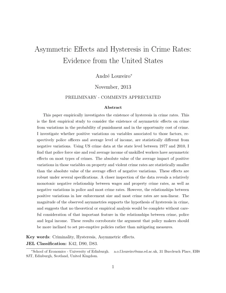 asymmetric effects and hysteresis in crime rates evidence