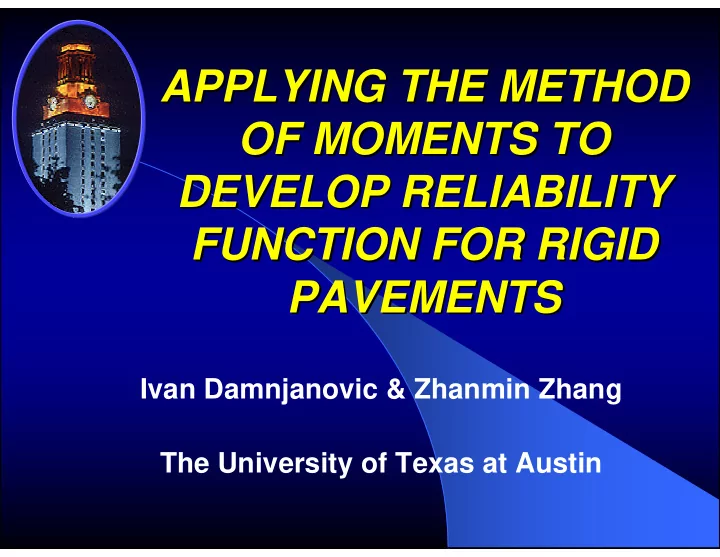 applying the method applying the method of moments to of