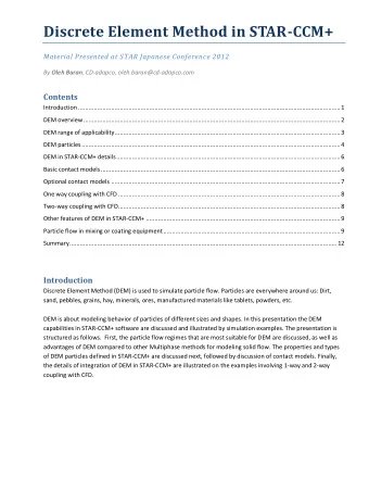 Discrete Element Method in STAR - CCM+  Material Presented at STAR Japanese Conference 2012 By Oleh