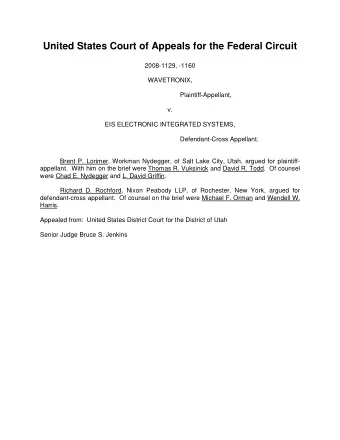 United States Court of Appeals for the Federal Circuit  2008-1129, -1160  WAVETRONIX,