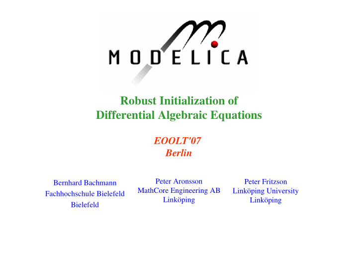 robust initialization of differential algebraic equations