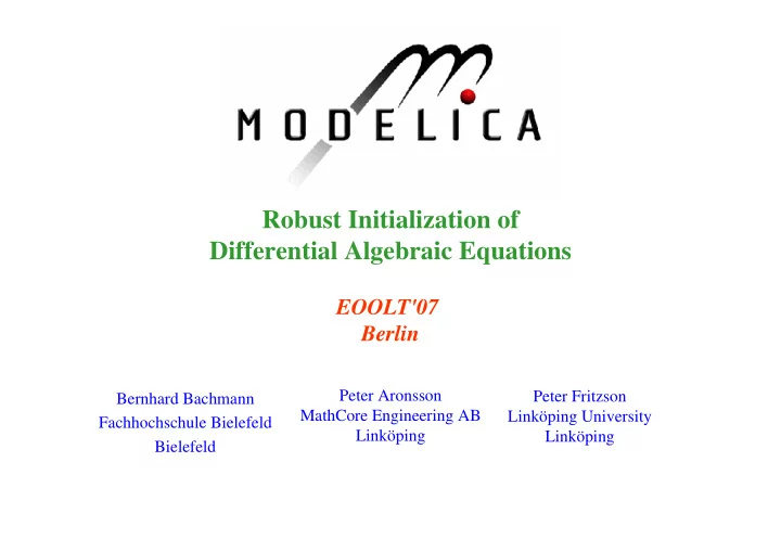robust initialization of differential algebraic equations