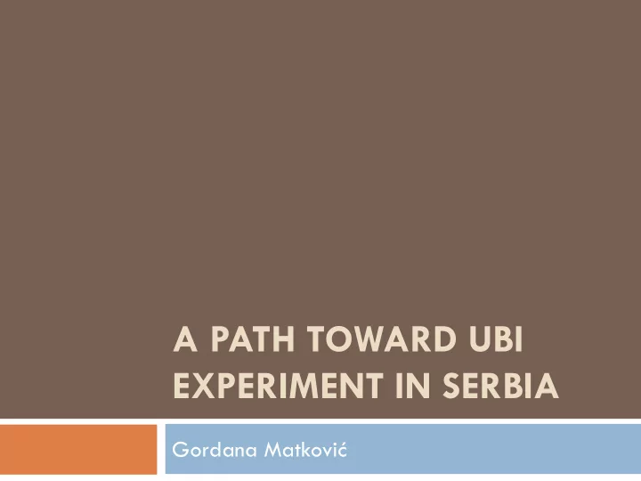 a path toward ubi