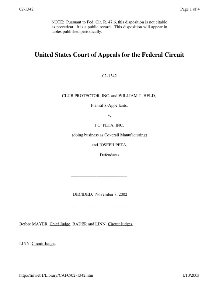 02 1342 page 2 of 4 club protector inc and william t held