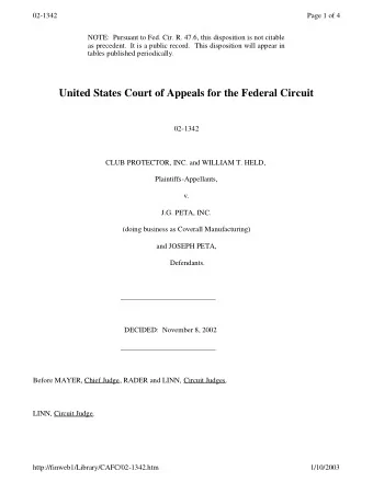 02-1342  Page 2 of 4  Club Protector, Inc. and William T. Held appeal from a decision of the United