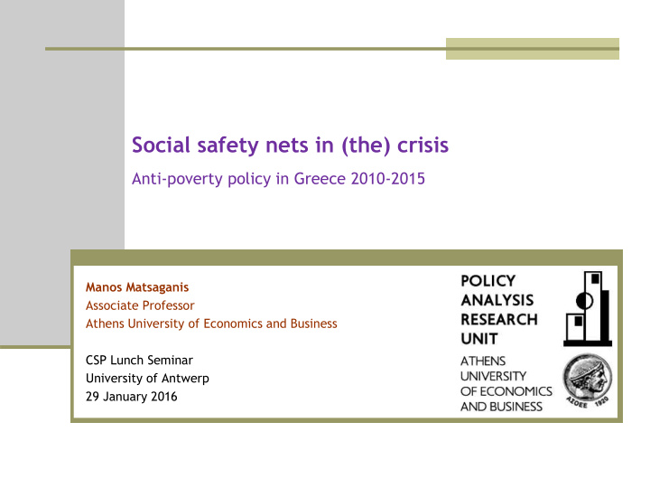 social safety nets in the crisis