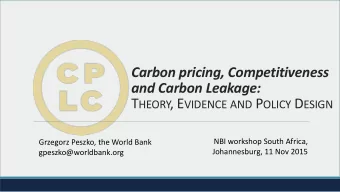 T HEORY , E VIDENCE AND P OLICY D ESIGN  NBI workshop South Africa,  Grzegorz Peszko, the World