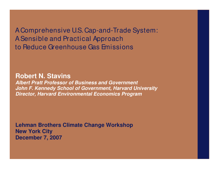 a comprehensive u s cap and trade system a sensible and