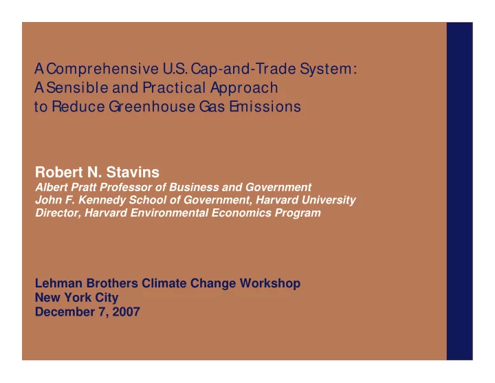 a comprehensive u s cap and trade system a sensible and