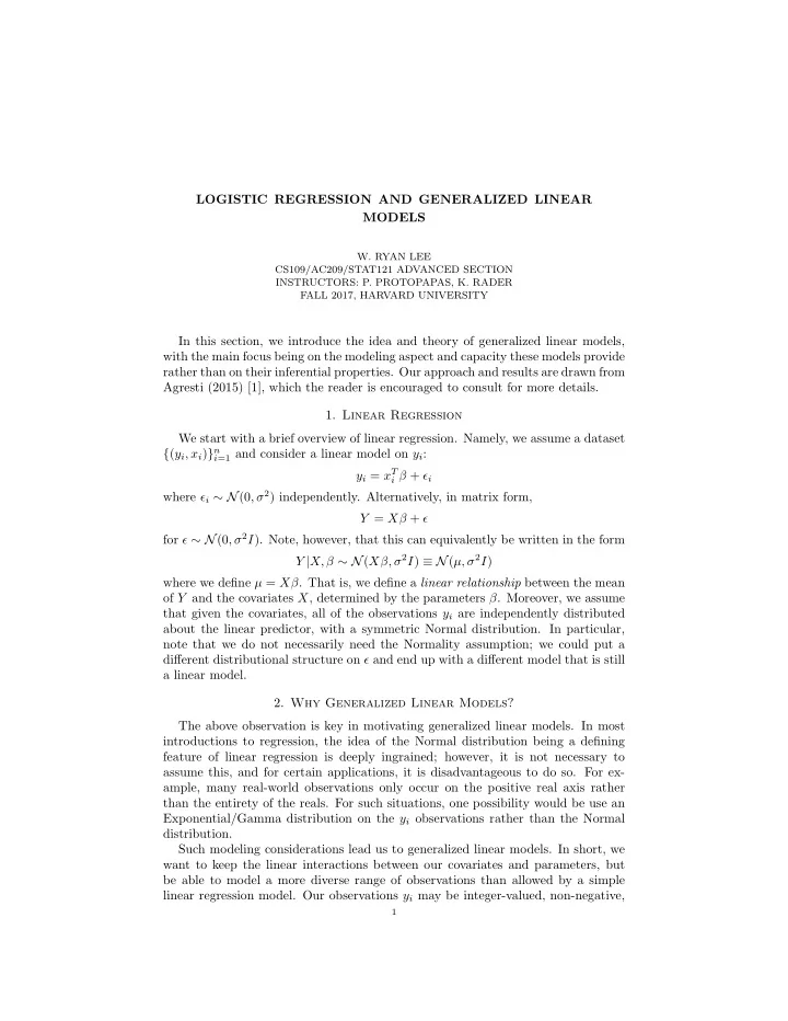 logistic regression and generalized linear models