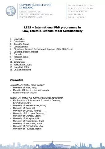 LEES  International PhD programme in Law, Ethics &amp; Economics for Sustainability 1.