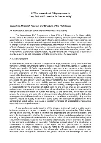 LEES  International PhD programme in Law, Ethics &amp; Economics for Sustainability